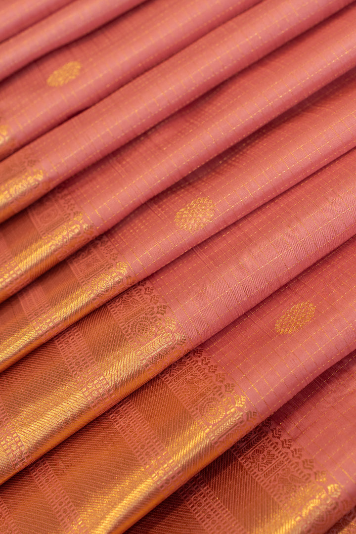 Lotus pink vairaoosi checks pure Kanchipuram silk saree