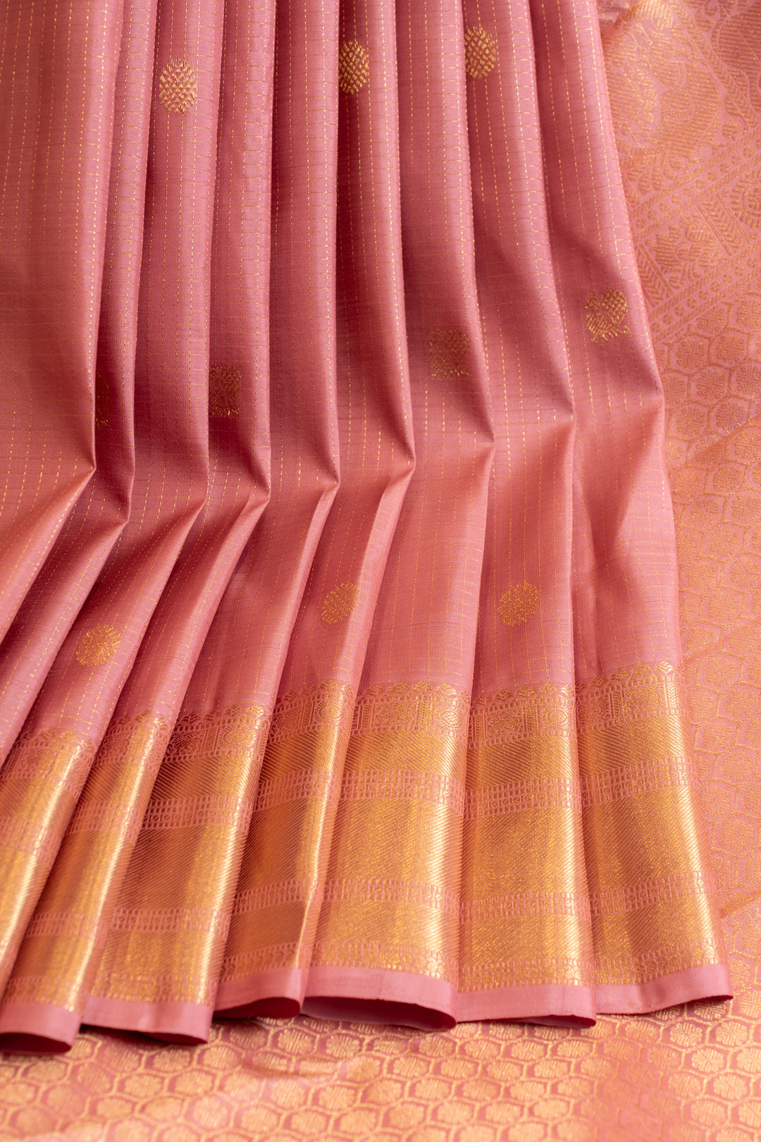 Lotus pink vairaoosi checks pure Kanchipuram silk saree