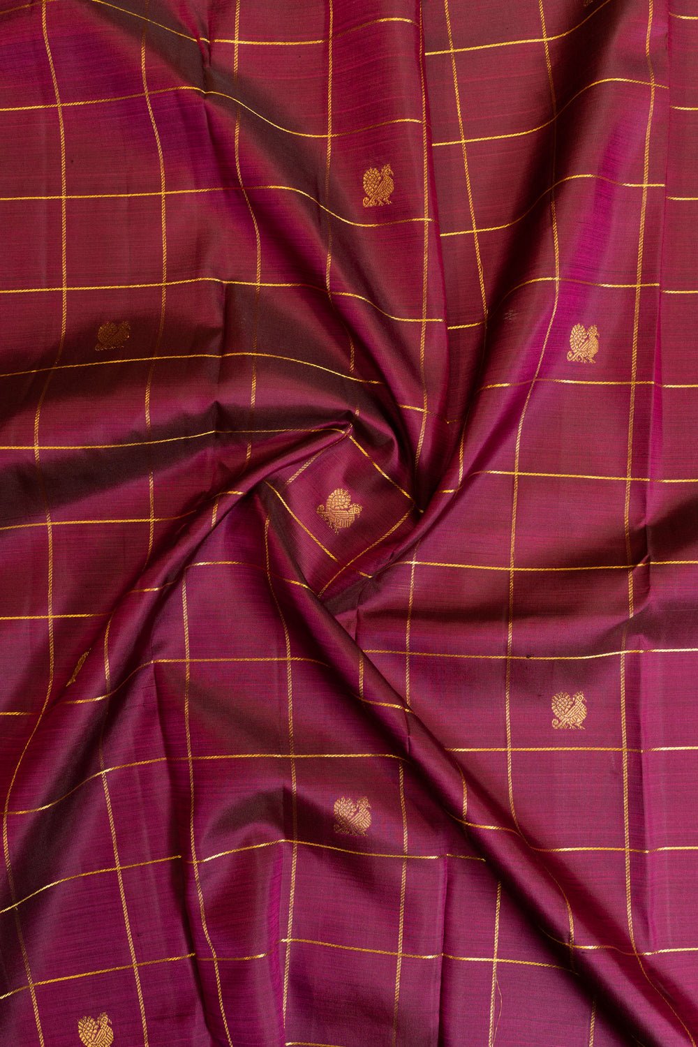 Magenta purple zari checks pure Kanchipuram silk saree