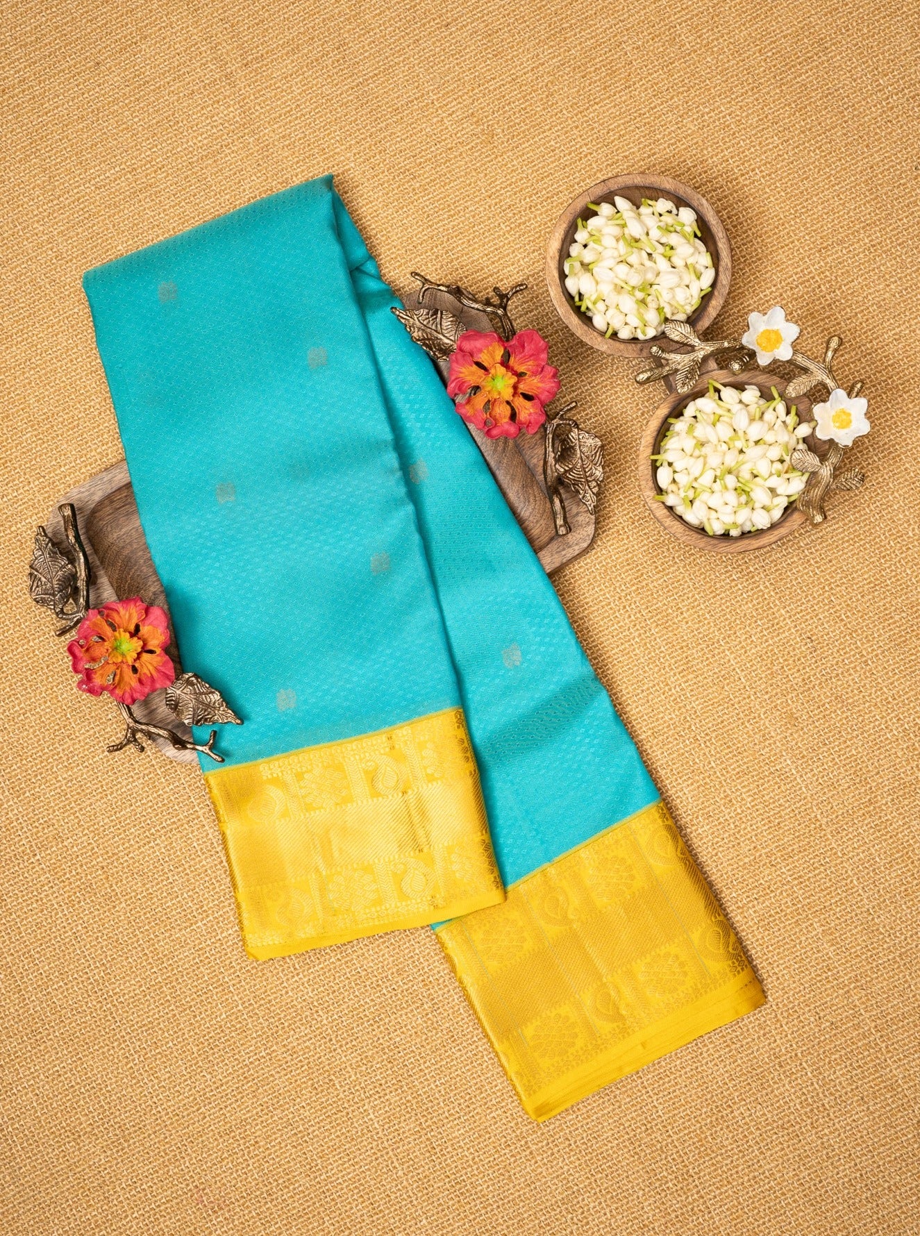 Blue and Yellow Pure Soft Silk Saree - Clio Silks