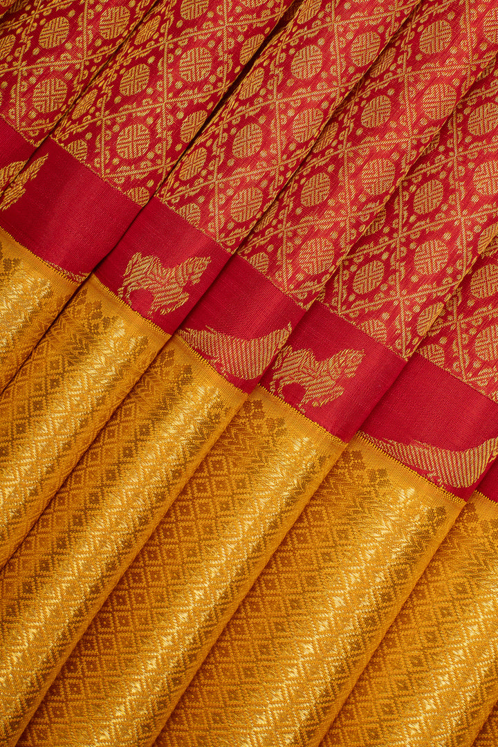 Red and yellow brocade Beetu butta pure kanchipuram silk saree