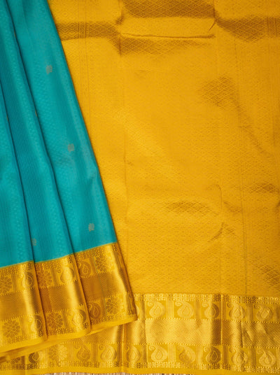 Blue and Yellow Pure Soft Silk Saree - Clio Silks