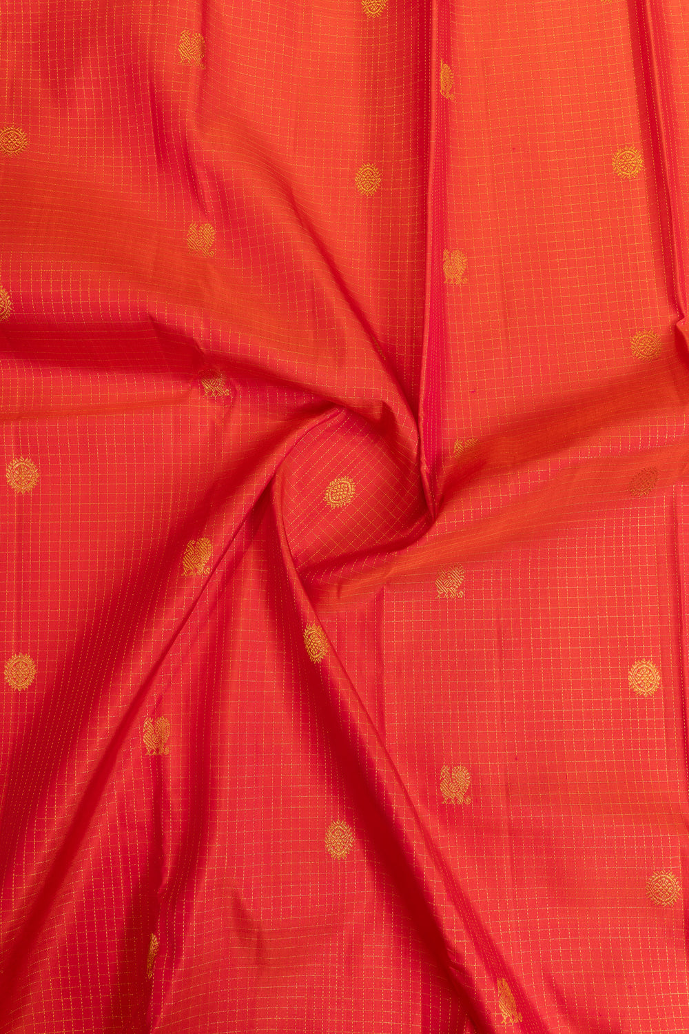 Chilli red zari checks pure Kanchipuram silk saree