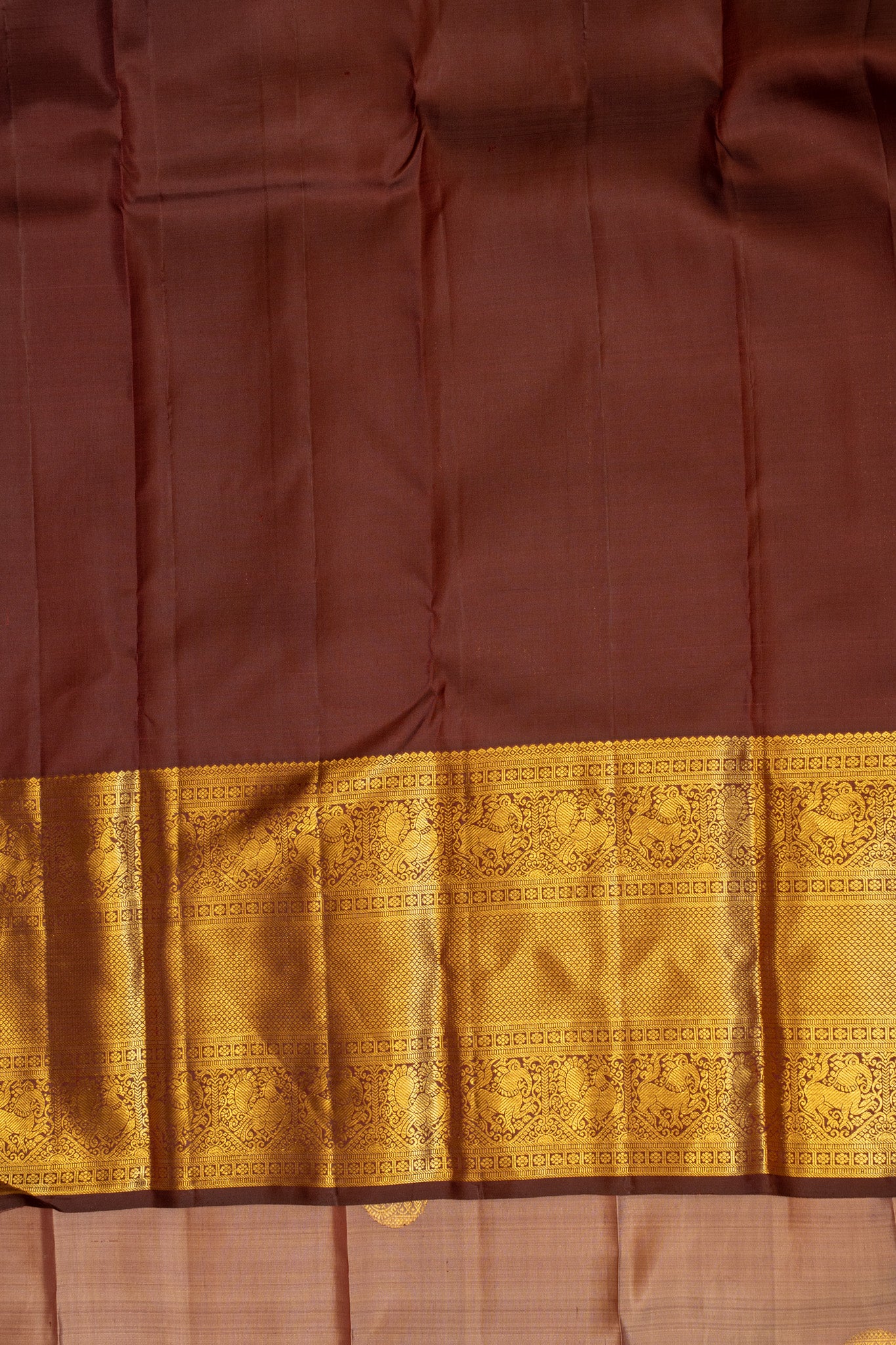 Pinkish beige pure Kanchipuram silk saree