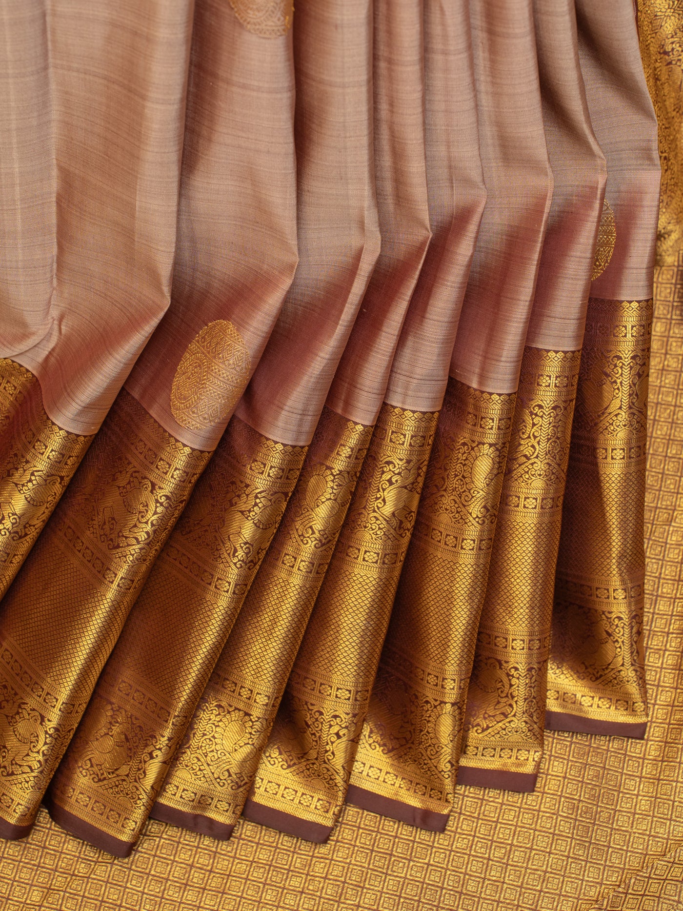 Pinkish beige pure Kanchipuram silk saree