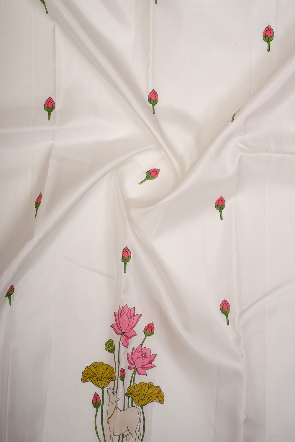 Off white handpainted pure kanchipuram silk saree