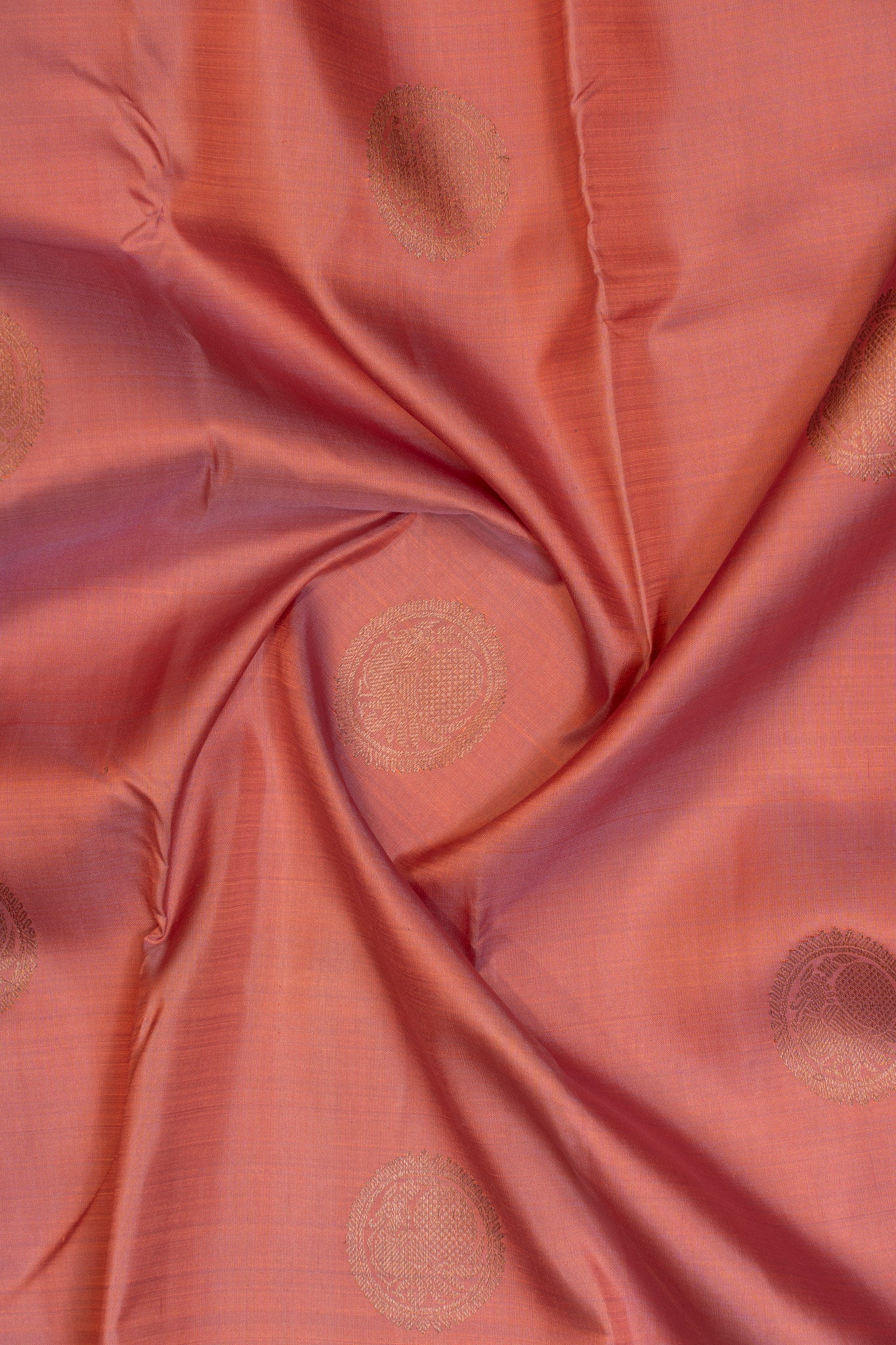 Salmon pink pastel pure Kanchipuram silk saree