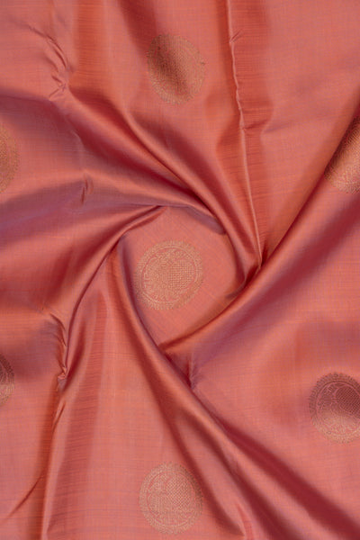 Salmon pink pastel pure Kanchipuram silk saree