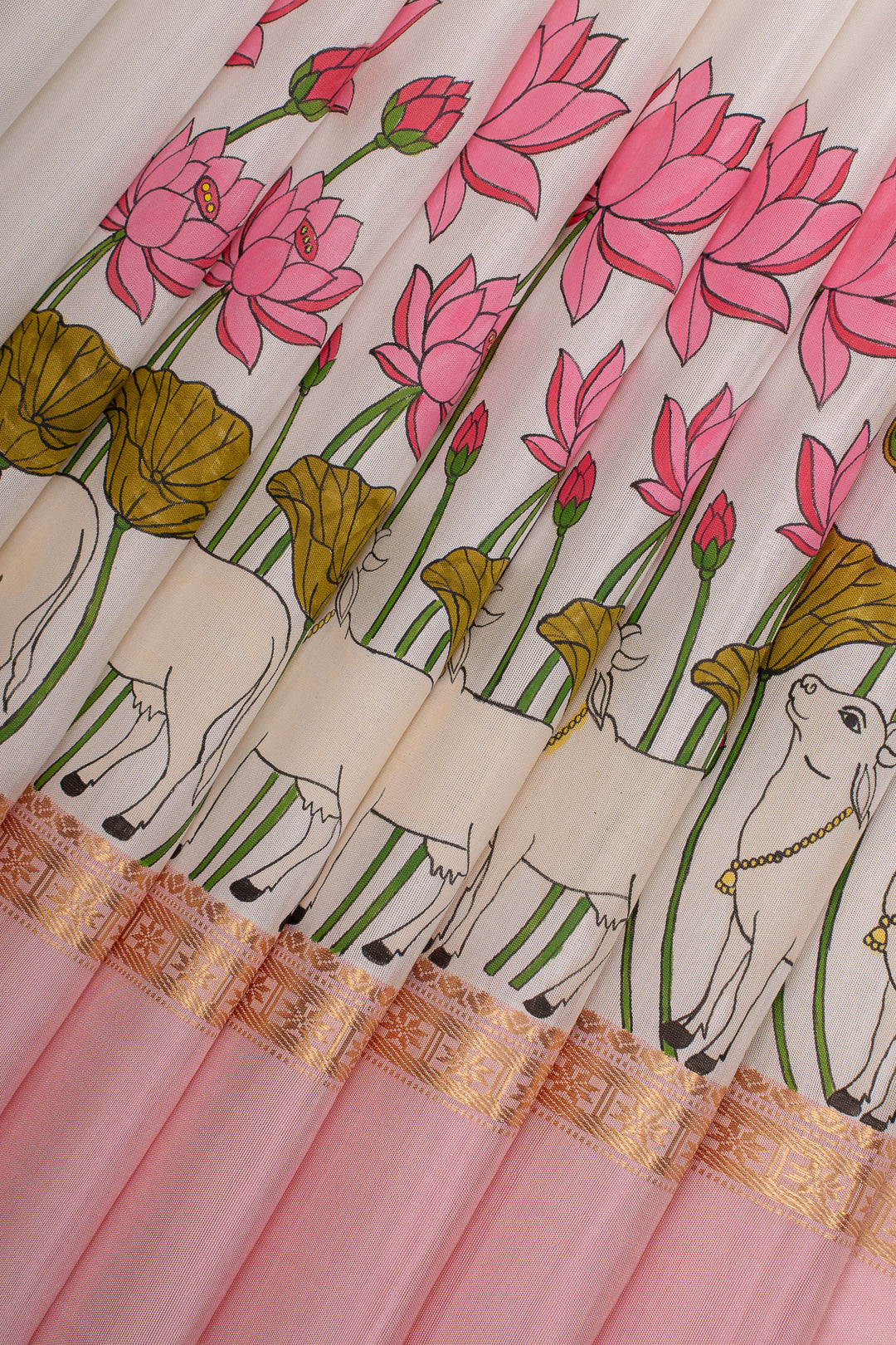 Off white handpainted pure kanchipuram silk saree