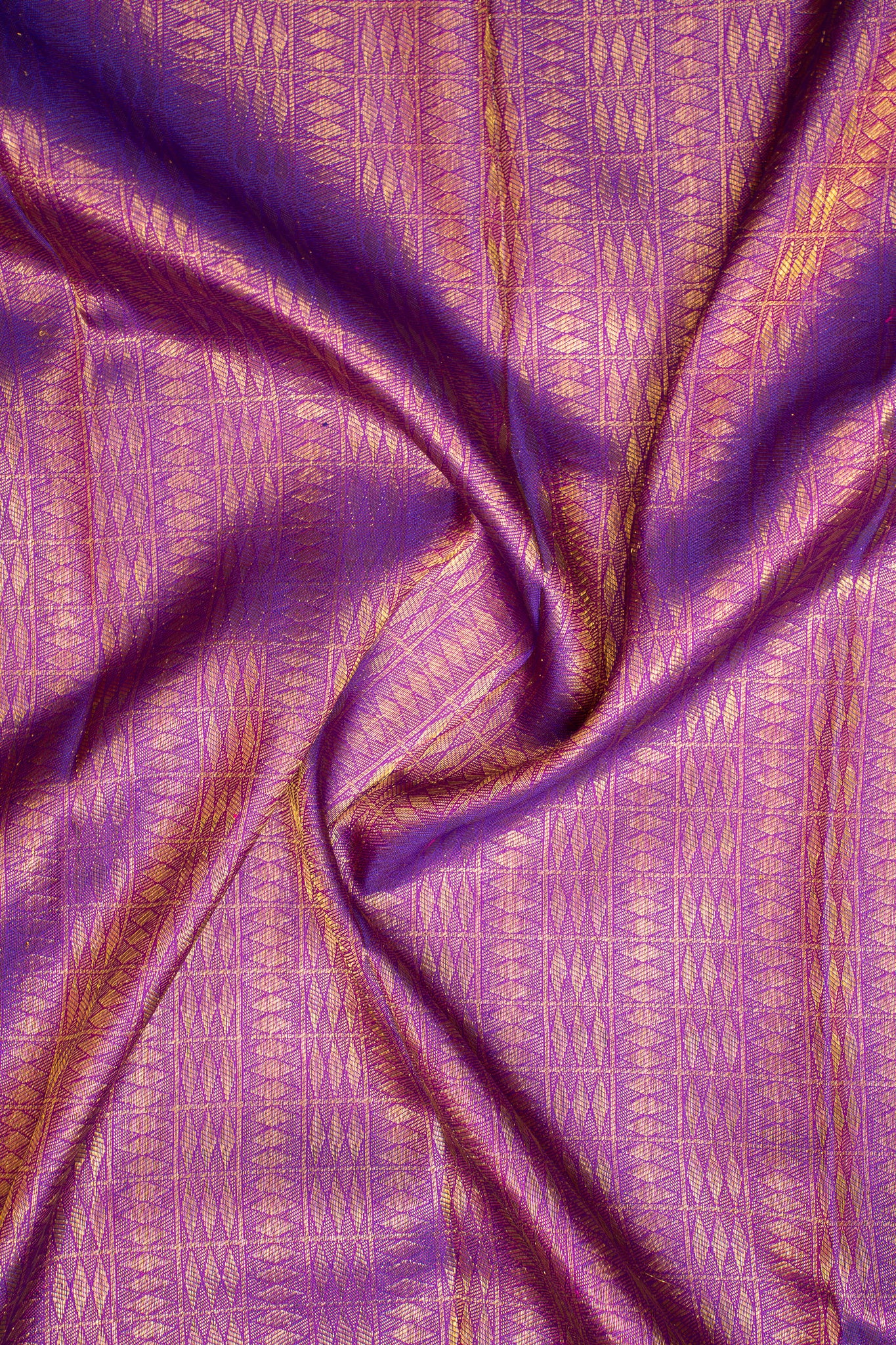 Cream and Purple Pure Kanchipuram Silk Saree - Clio Silks