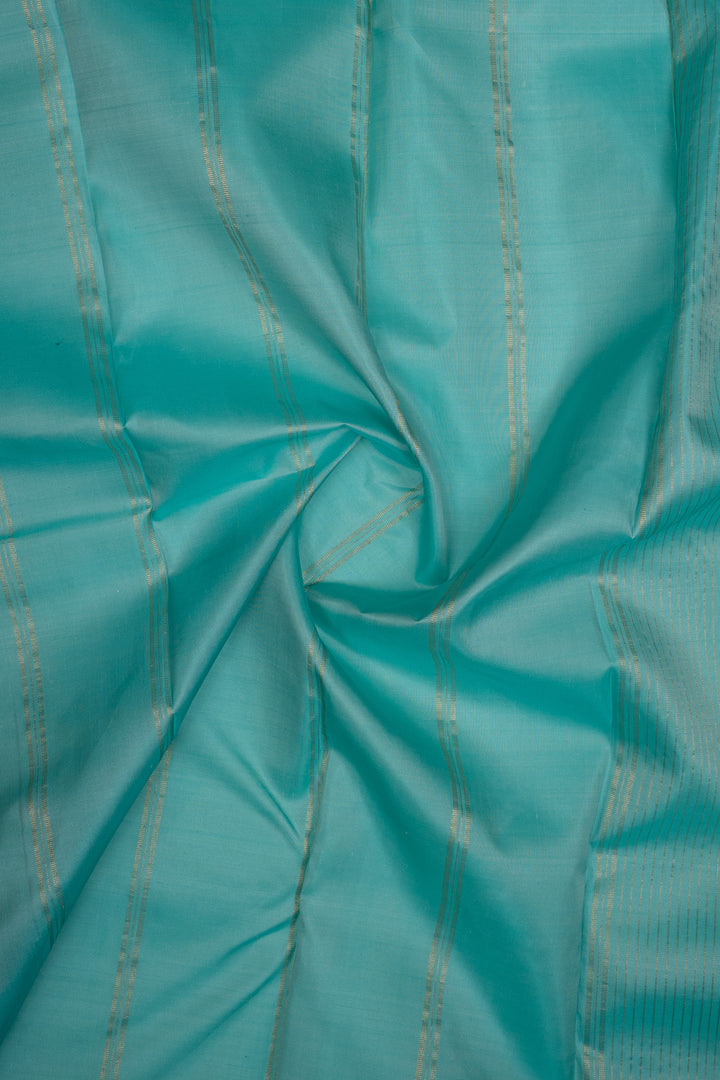 Off white and teal Blue handpainted pure kanchipuram silk saree