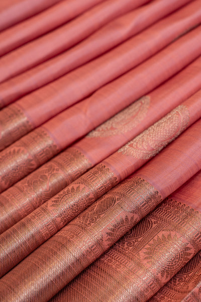 Salmon pink pastel pure Kanchipuram silk saree