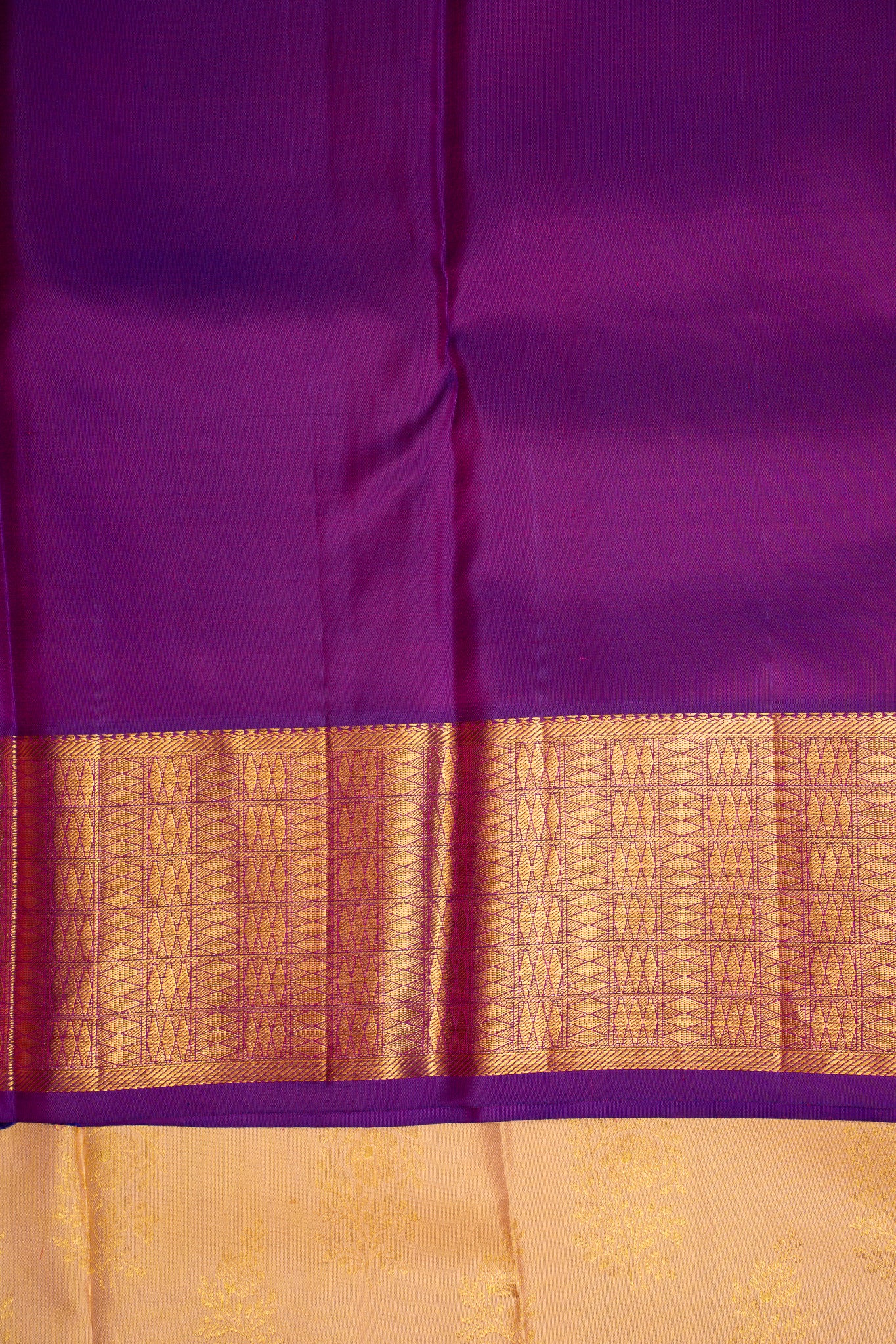 Cream and Purple Pure Kanchipuram Silk Saree - Clio Silks