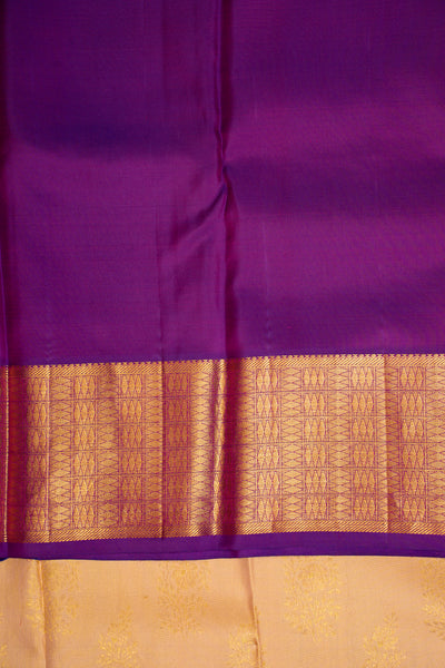 Cream and Purple Pure Kanchipuram Silk Saree - Clio Silks