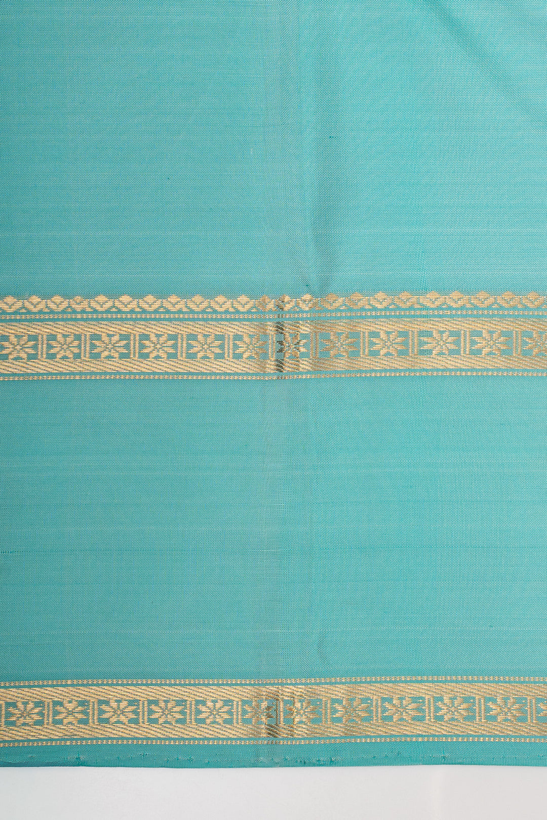 Off white and teal Blue handpainted pure kanchipuram silk saree
