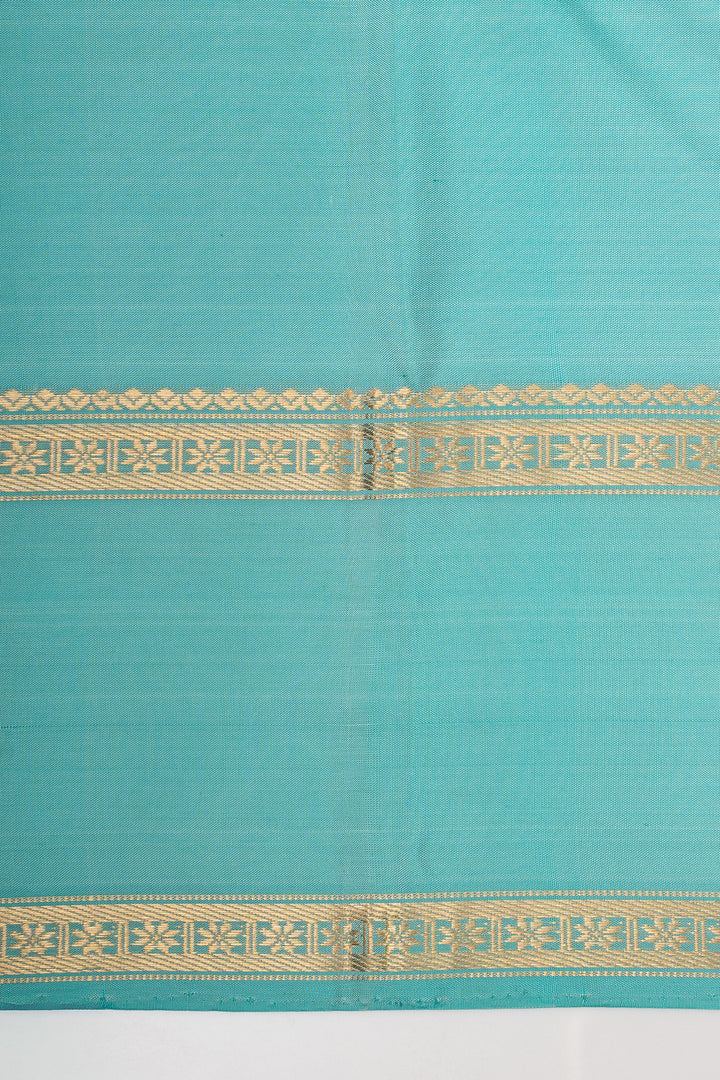 Off white and teal Blue handpainted pure kanchipuram silk saree