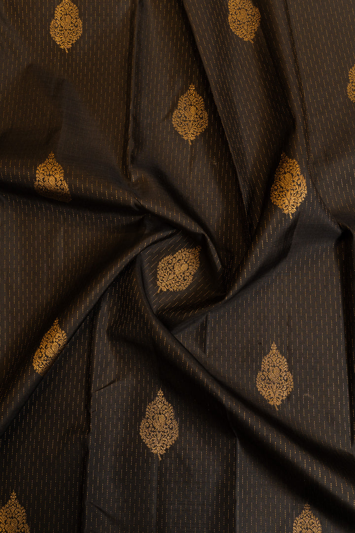 Black and maroon small border pure Kanchipuram silk saree