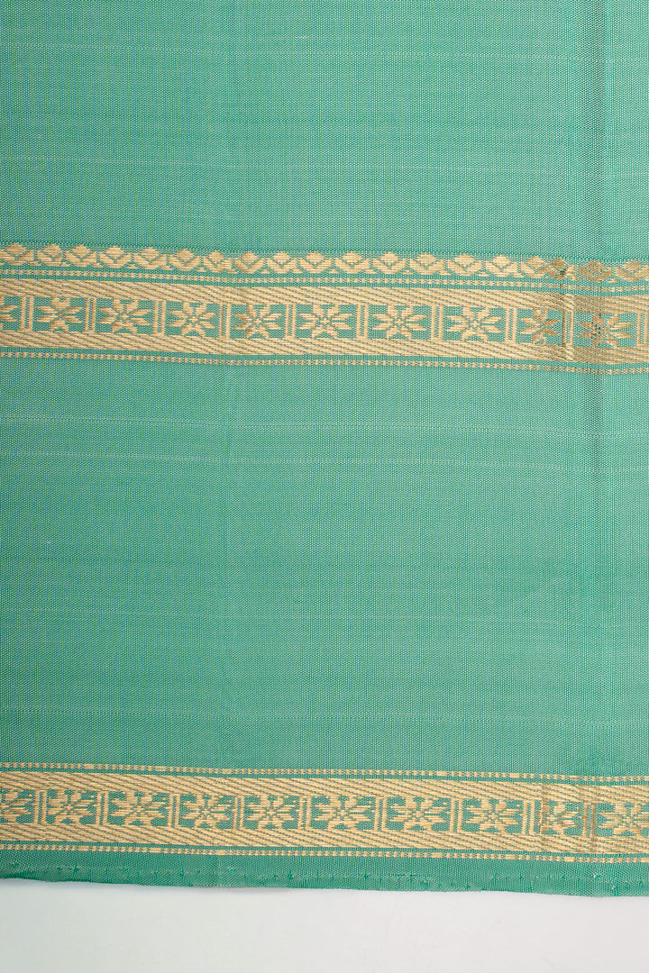 Off white and green handpainted pure kanchipuram silk saree