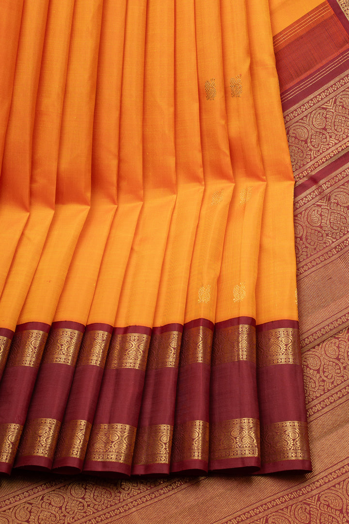 Mango Yellow and Maroon Traditional Pure Kanchipuram Silk Saree
