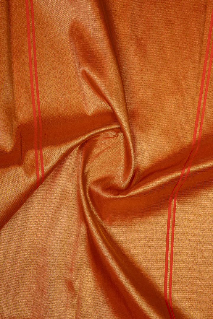 Beige and orange handpainted pure kanchipuram silk saree