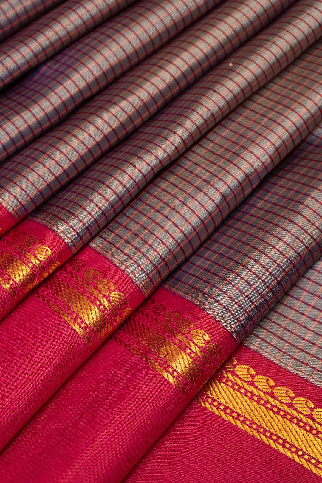 Purple Shot Color Checks Rettai Pettu Kanchipuram Pure Silk Sari - Clio Silks
