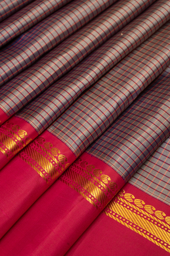 Purple Shot Color Checks Rettai Pettu Kanchipuram Pure Silk Sari - Clio Silks