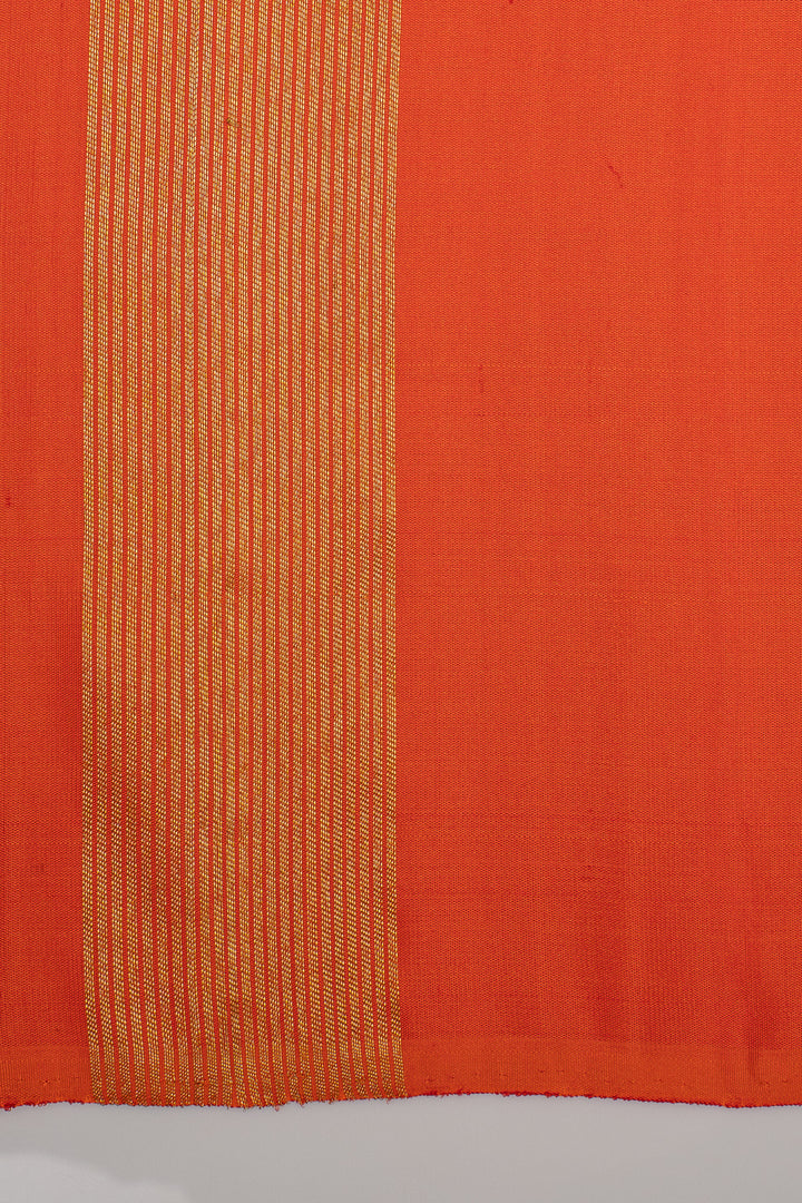 Beige and orange handpainted pure kanchipuram silk saree