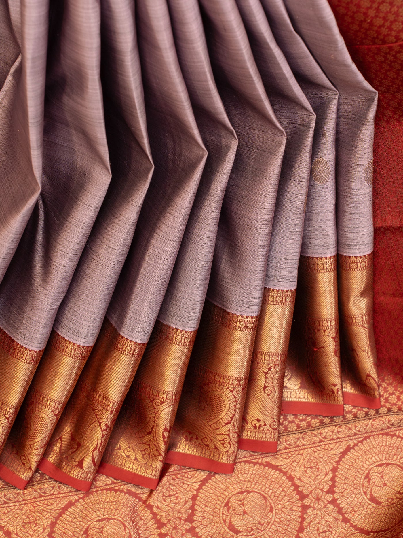 Heather purple and red pure Kanchipuram silk saree