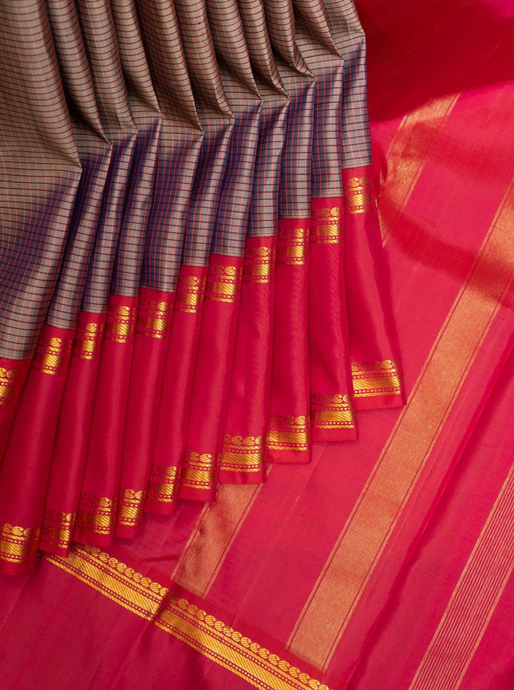 Purple Shot Color Checks Rettai Pettu Kanchipuram Pure Silk Sari - Clio Silks