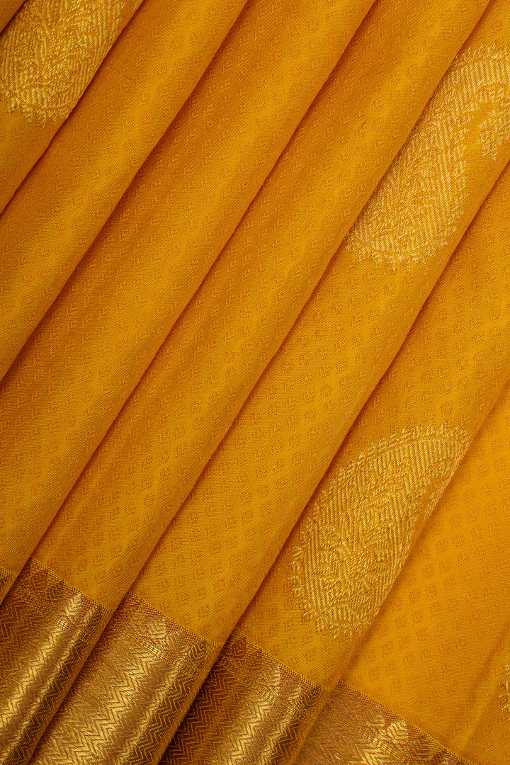 Mustard and gold thread brocade pure kanchipuram silk saree