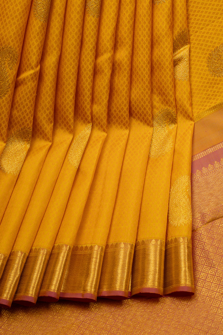 Mustard and gold thread brocade pure kanchipuram silk saree