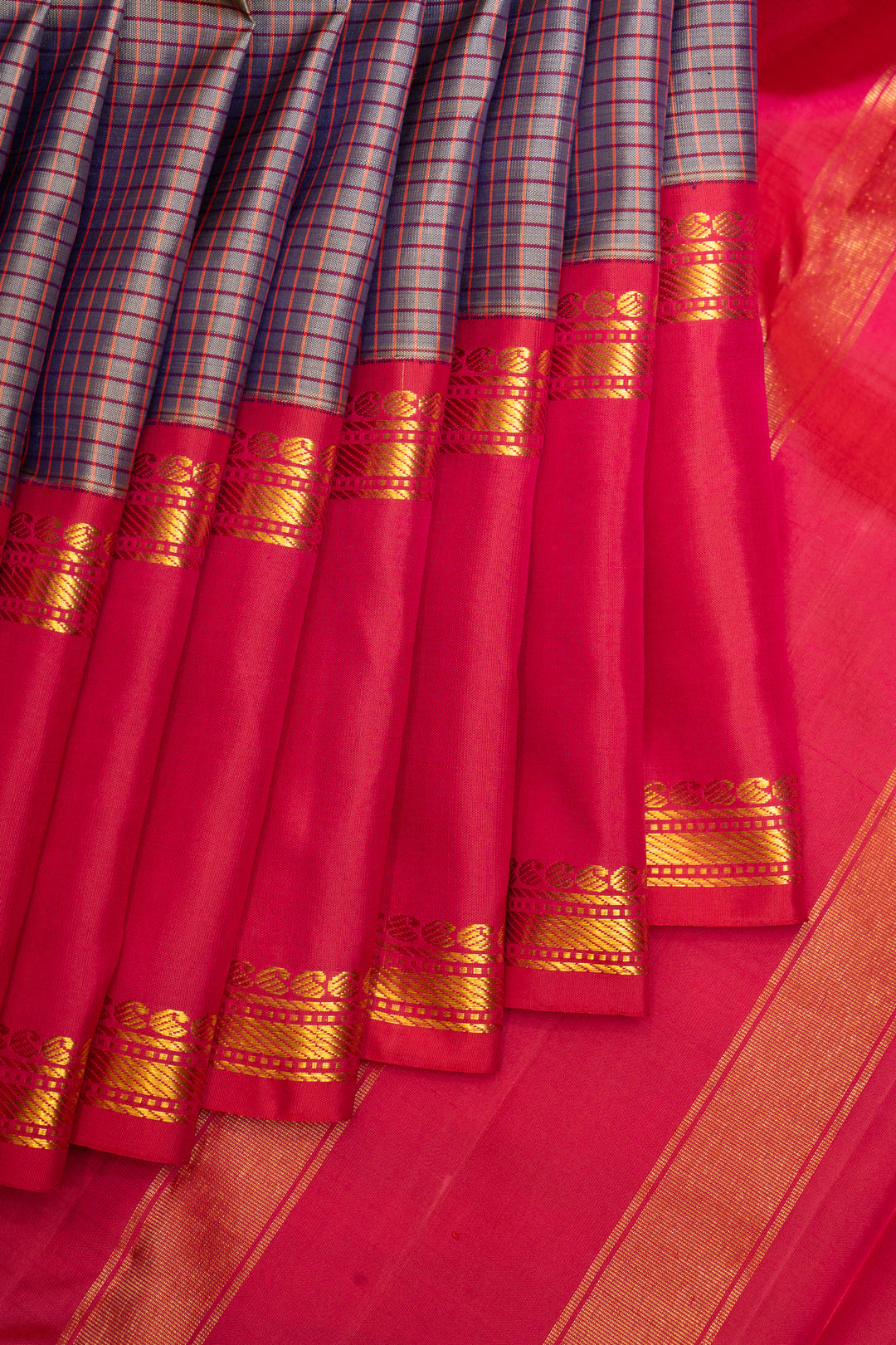 Purple Shot Color Checks Rettai Pettu Kanchipuram Pure Silk Sari - Clio Silks