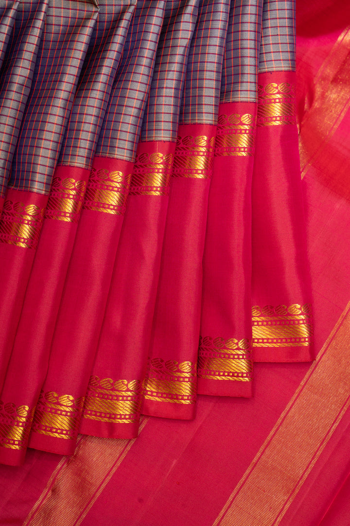 Purple Shot Color Checks Rettai Pettu Kanchipuram Pure Silk Sari - Clio Silks