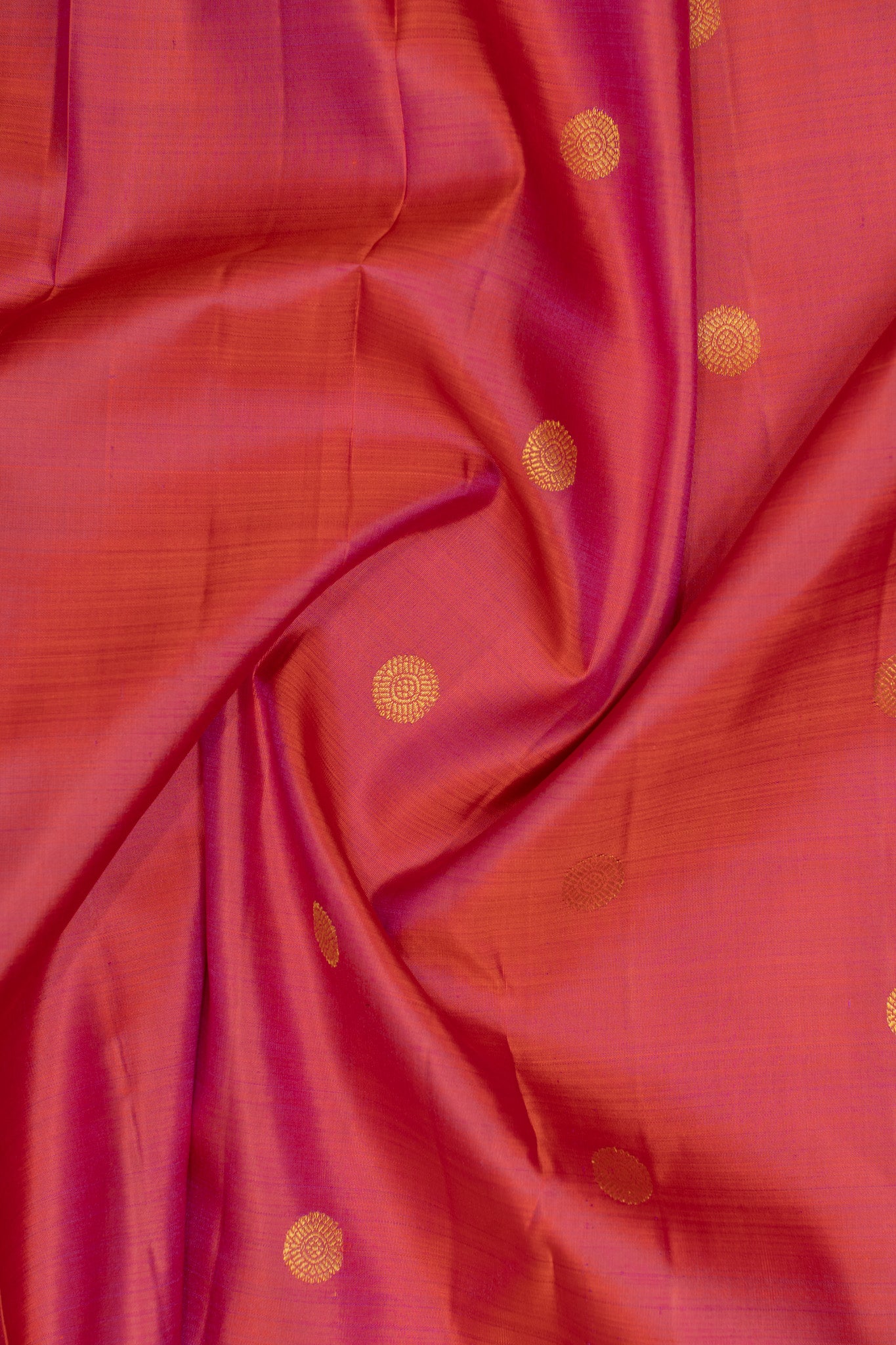 Peach orange small border pure Kanchipuram silk saree