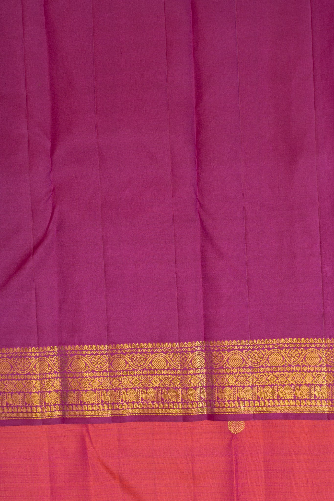 Peach orange small border pure Kanchipuram silk saree