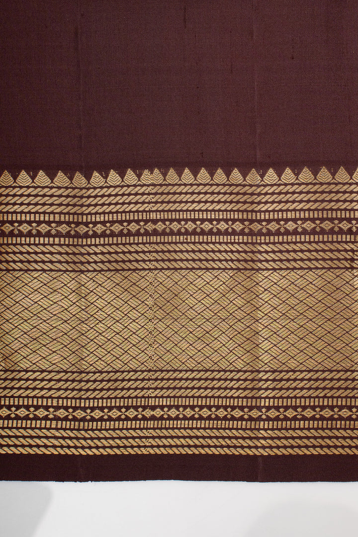 Brown Turning Border Pure Kanchipuram Silk Saree
