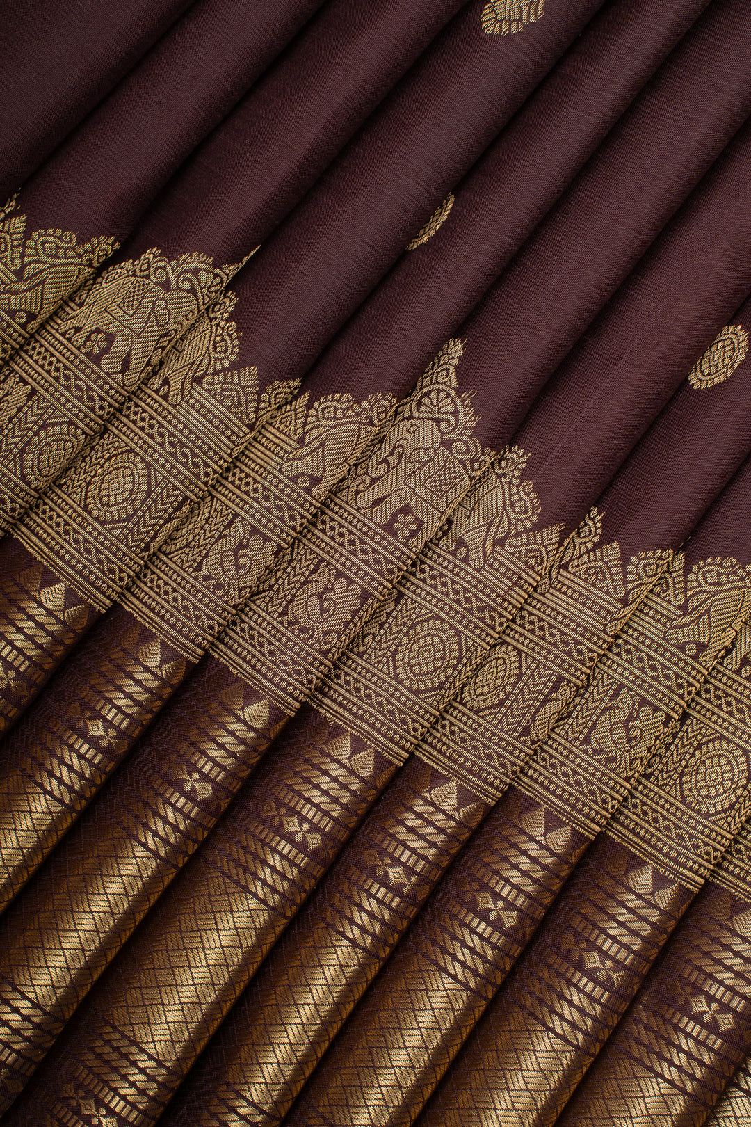 Brown Turning Border Pure Kanchipuram Silk Saree