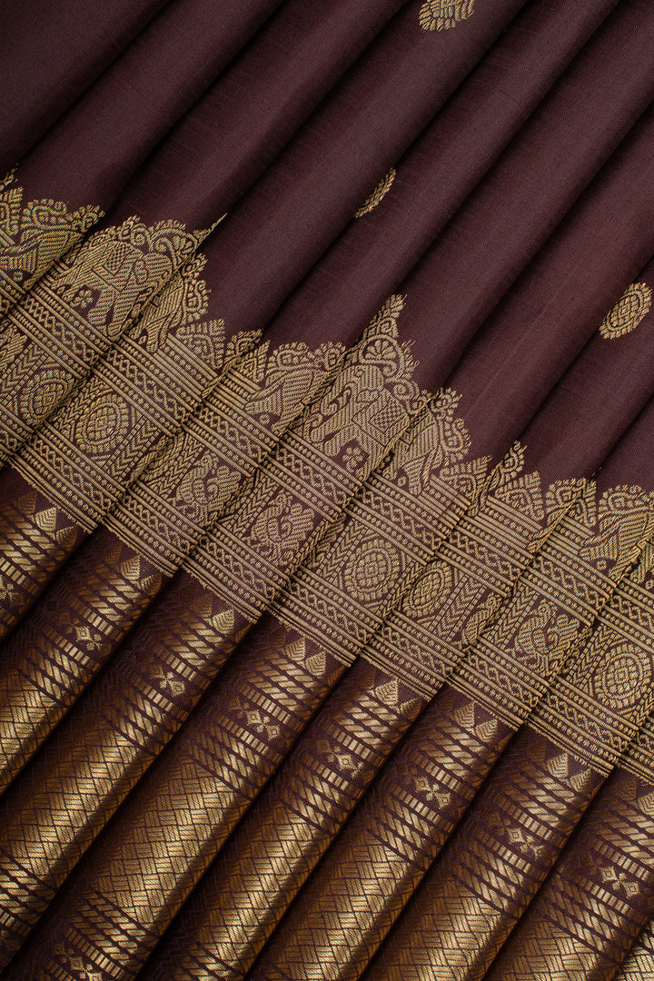 Brown Turning Border Pure Kanchipuram Silk Saree