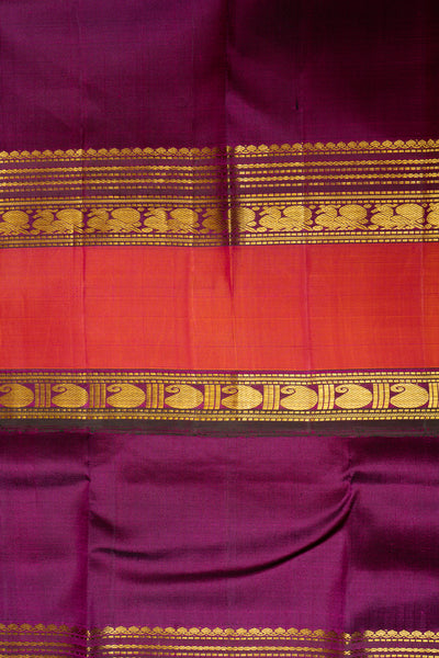 Mulberry Purple and Rust Orange Pure Kanchipuram Silk Saree - Clio Silks