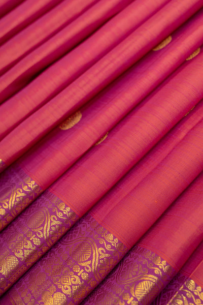 Peach orange small border pure Kanchipuram silk saree