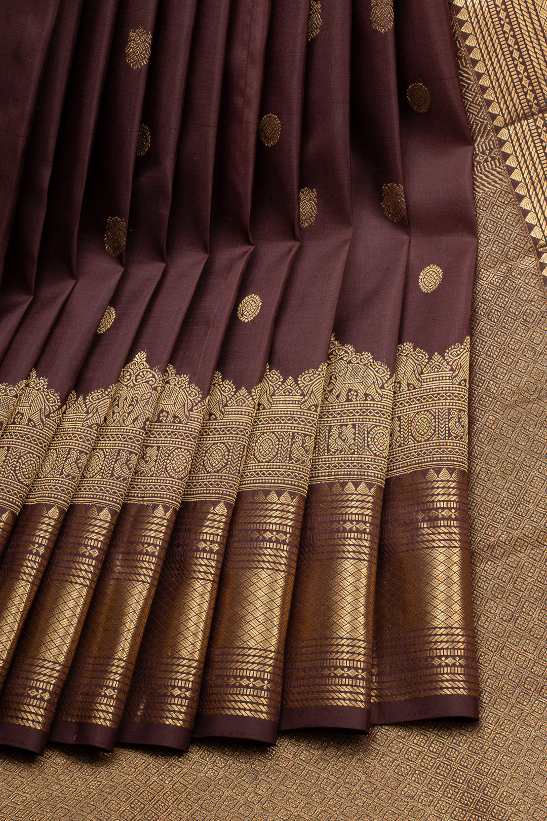 Brown Turning Border Pure Kanchipuram Silk Saree