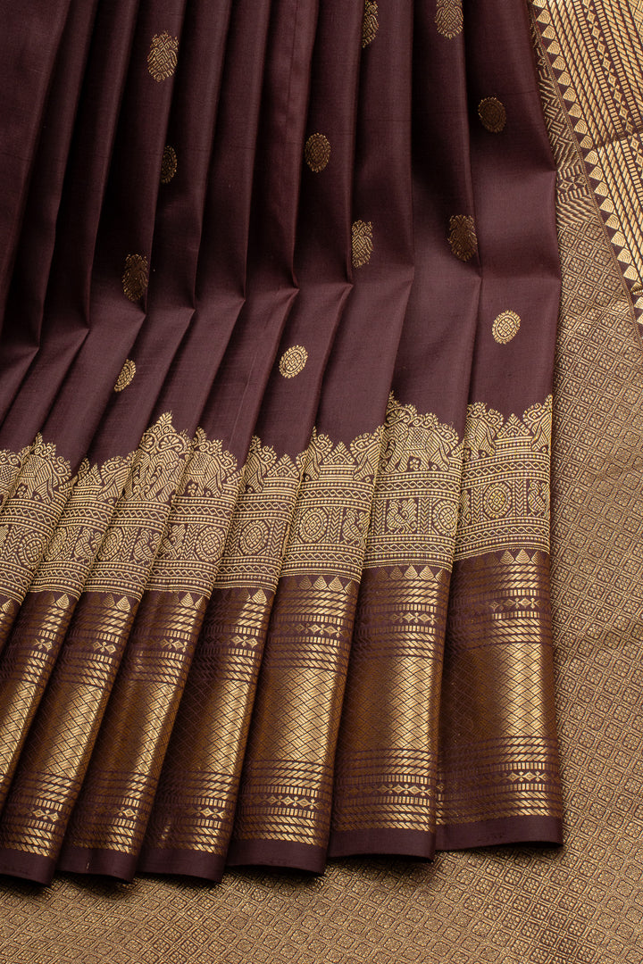 Brown Turning Border Pure Kanchipuram Silk Saree