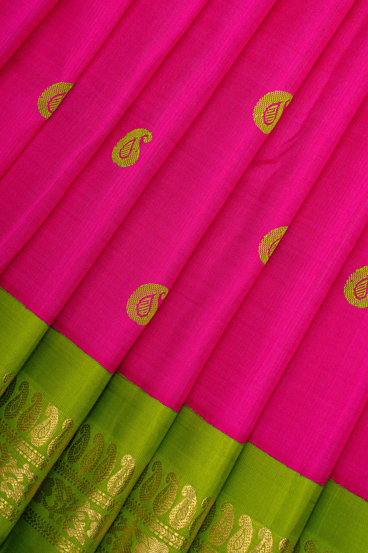 Rani Pink Paisley Motifs Pure Kanchipuram Silk Saree