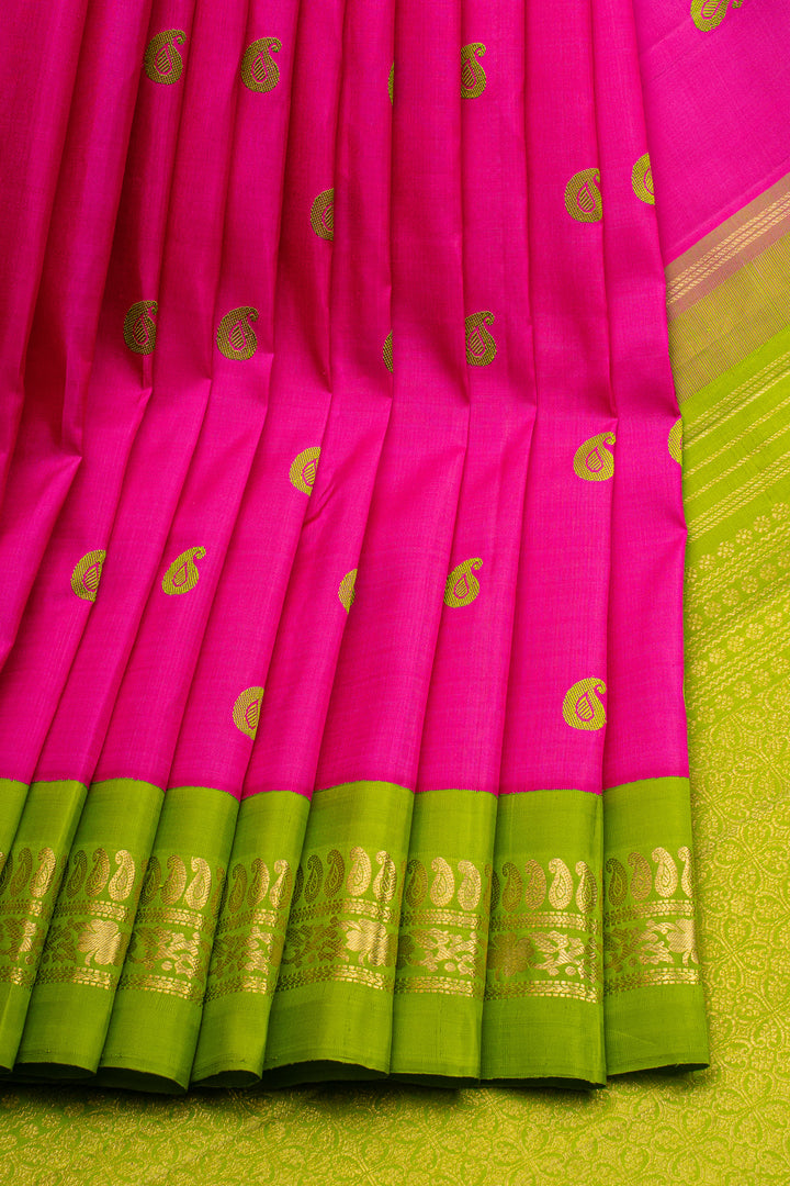 Rani Pink Paisley Motifs Pure Kanchipuram Silk Saree