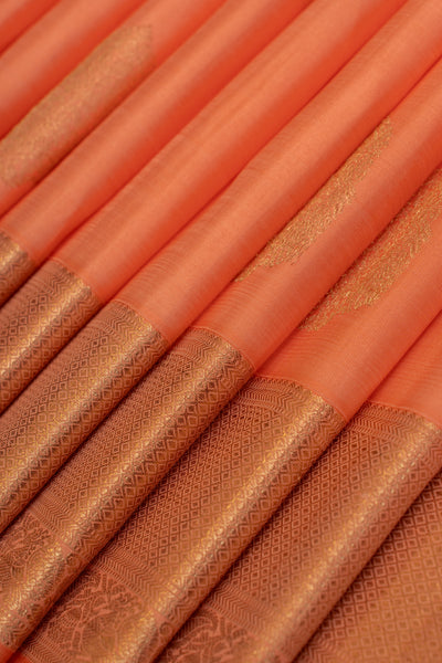 Coral peach pastel pure Kanchipuram silk saree