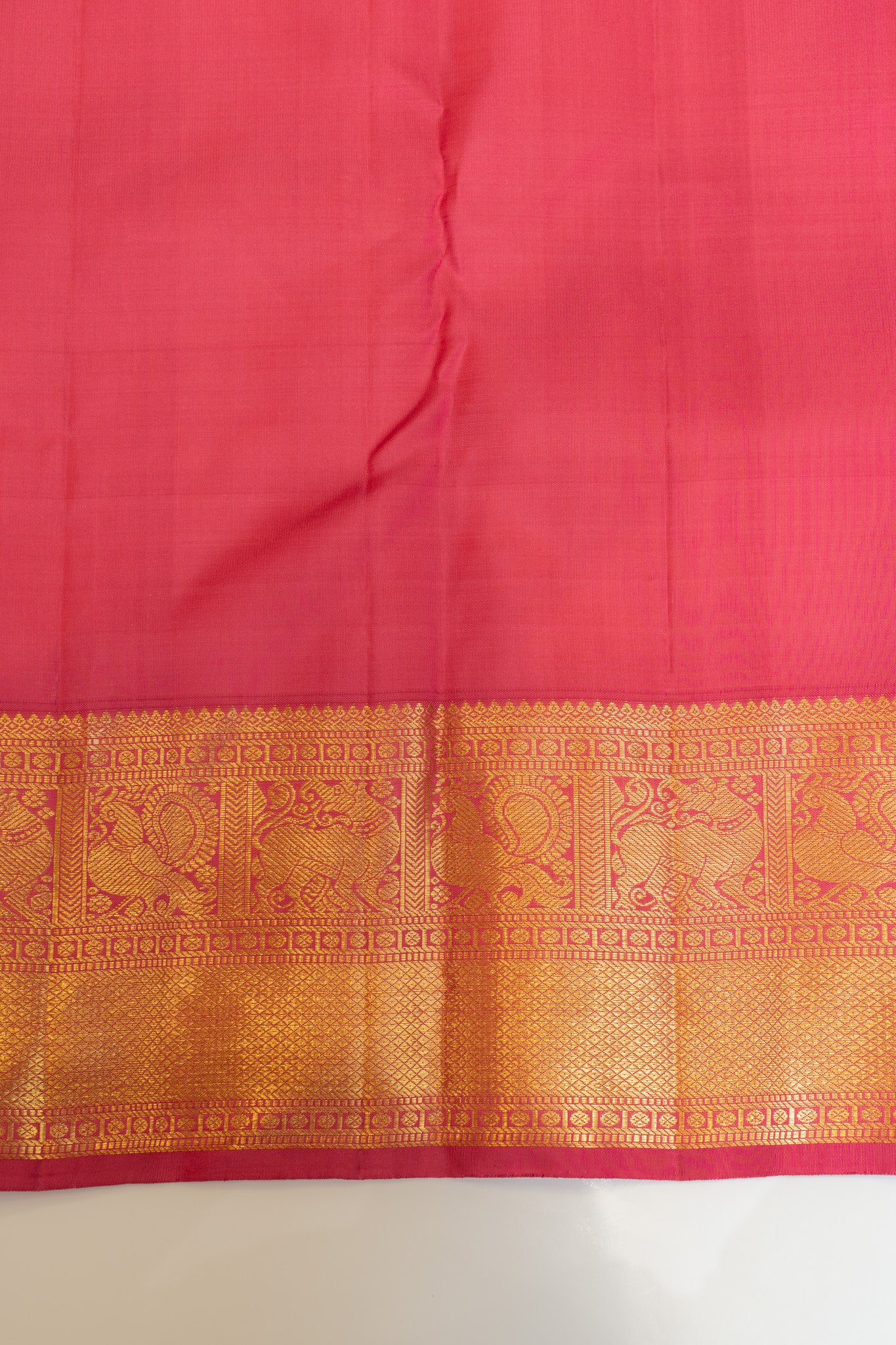 Off white and pink traditional pure Kanchipuram silk saree