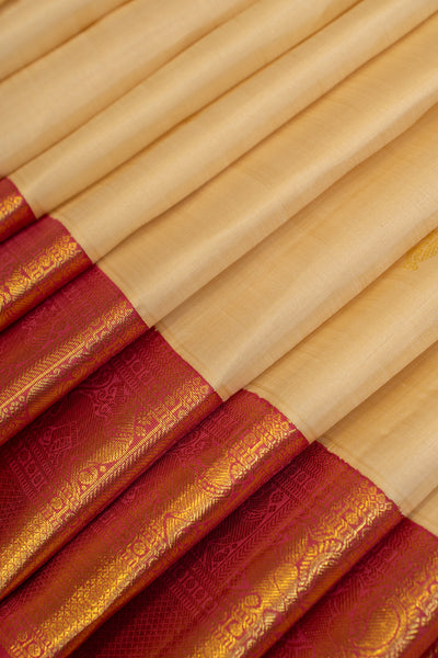 Off white and pink traditional pure Kanchipuram silk saree