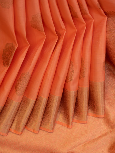 Coral peach pastel pure Kanchipuram silk saree