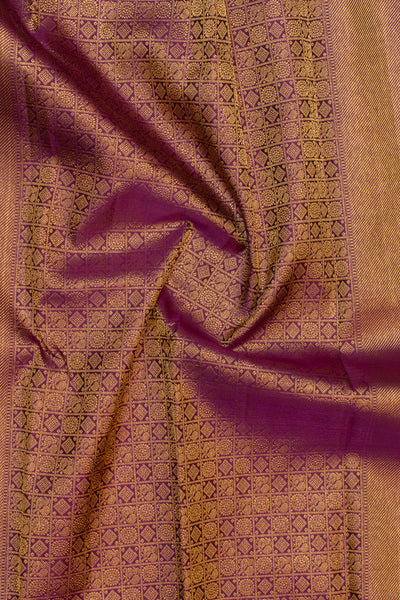 Beige and purple rettai pettu pure Kanchipuram silk saree