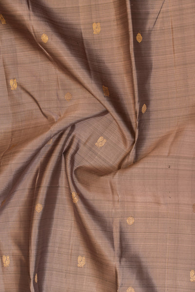 Beige and purple rettai pettu pure Kanchipuram silk saree